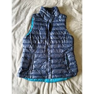 Gap PrimaLoft Puffer Vest Navy Blue Teal Lining Quilted Snap Front Womens L Tall